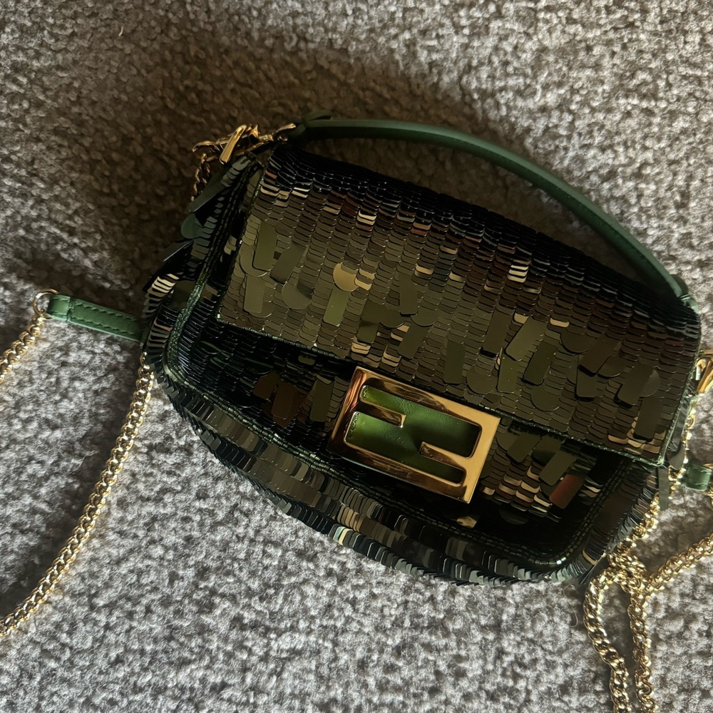 Green Sequin Fendi Mini Baguette
